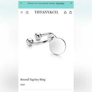 Tiffany & Co. Silver Round Tag Key Ring w/ E initial